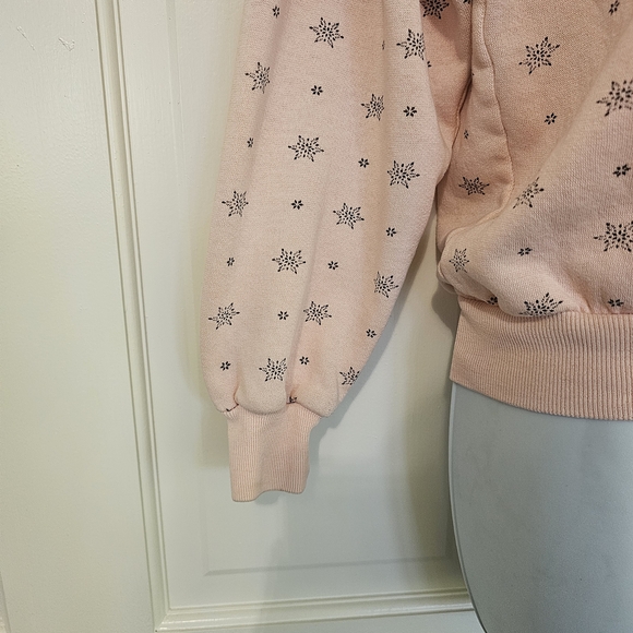 Vintage Pink Button-Up Sweatshirt with Star Pattern - Picture 3 of 5